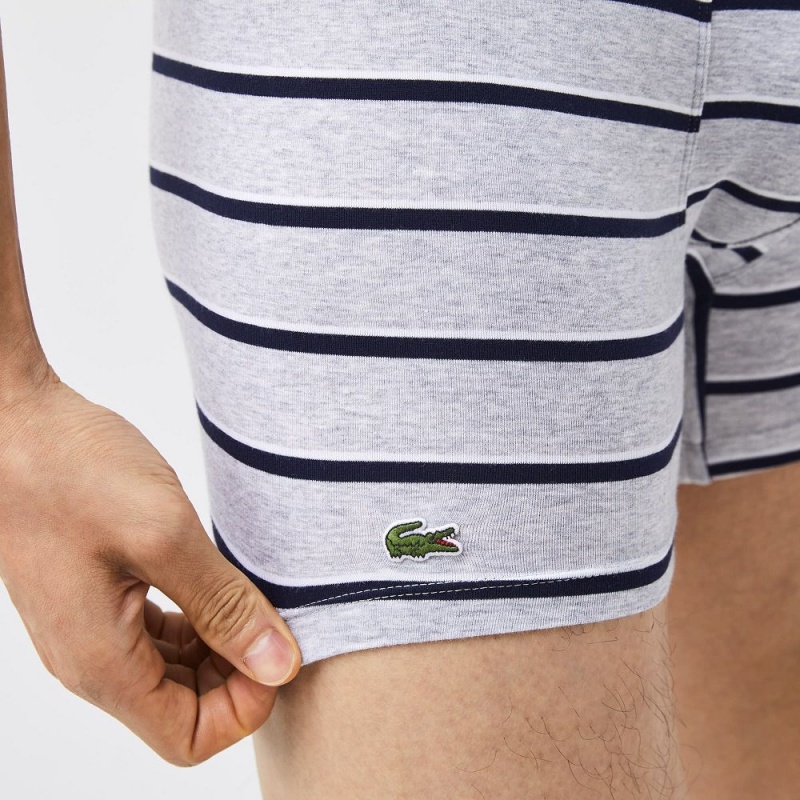 Men's Lacoste Croc Waist Stretch Cotton 3-Pack Boxer Briefs Navy Blue White Grey Chine Navy Blue | XGD716384