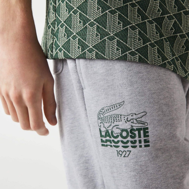 Men's Lacoste Crocodile Branding Cotton Fleece Sweatpants Grey Chine | MEC761429