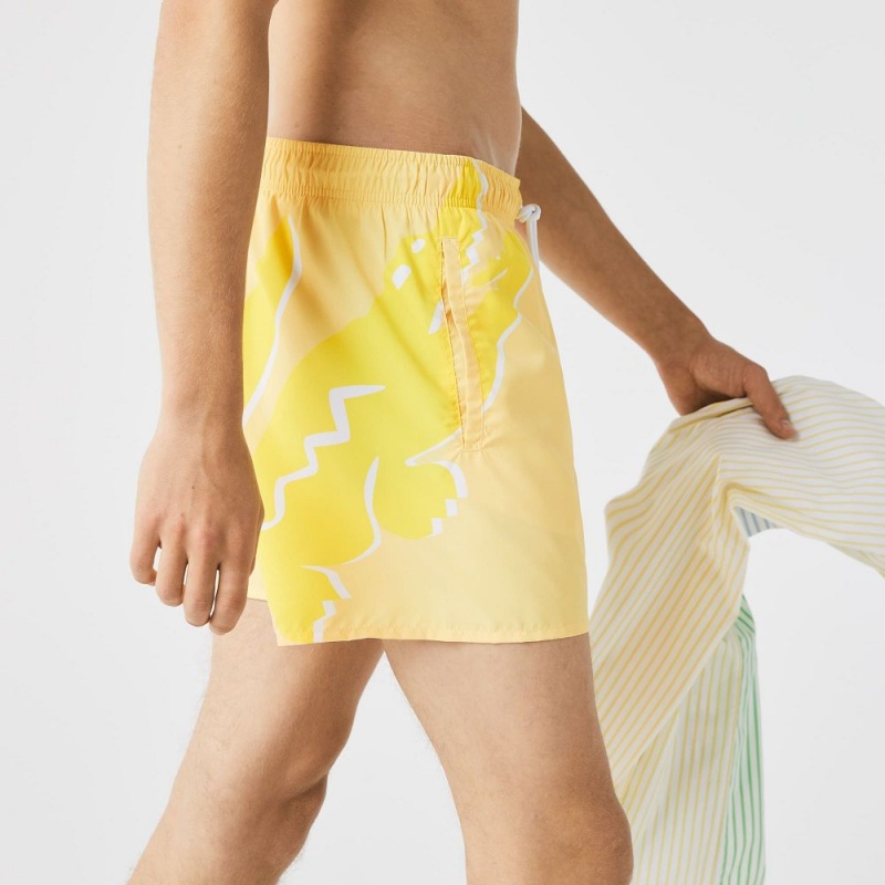 Men's Lacoste Crocodile Mesh-Lined Swim Trunks Napolitan yellow | EOH710683