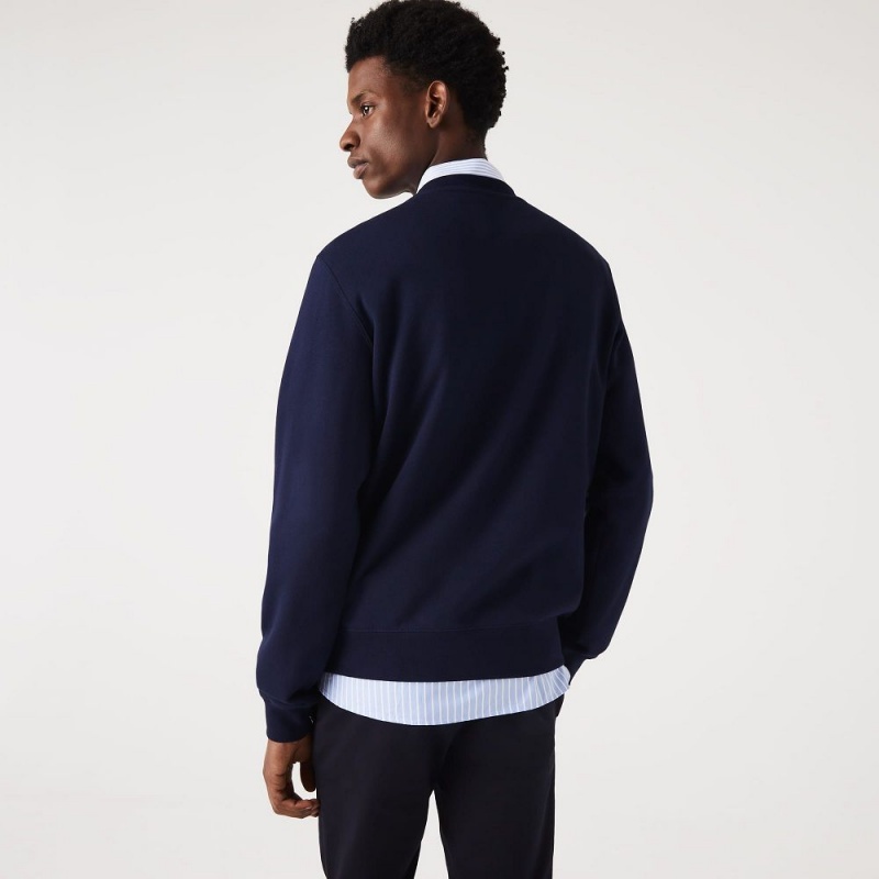 Men's Lacoste Crocodile Print Crew Neck Sweatshirt Navy Blue | RLC528076