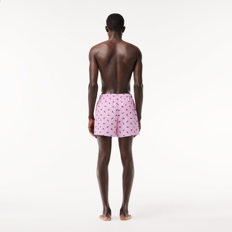 Men's Lacoste Crocodile Print Swim Trunks Pink White | JHS809651