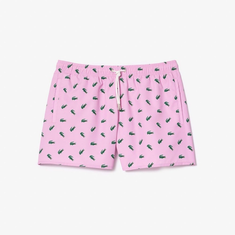 Men's Lacoste Crocodile Print Swim Trunks Pink White | JHS809651