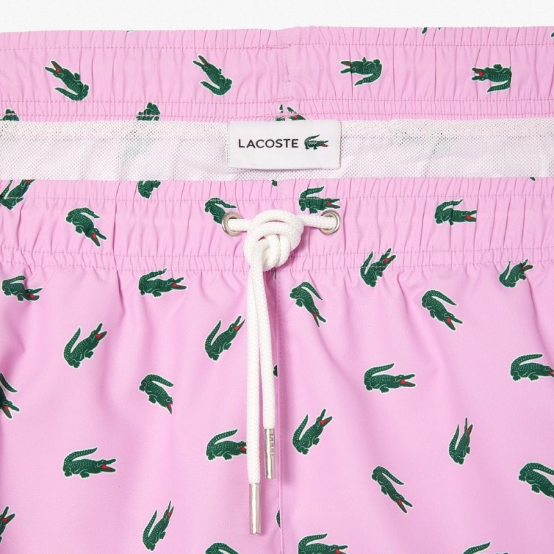 Men's Lacoste Crocodile Print Swim Trunks Pink White | JHS809651