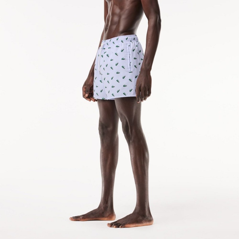 Men's Lacoste Crocodile Print Swim Trunks Light Blue White | NPX371260