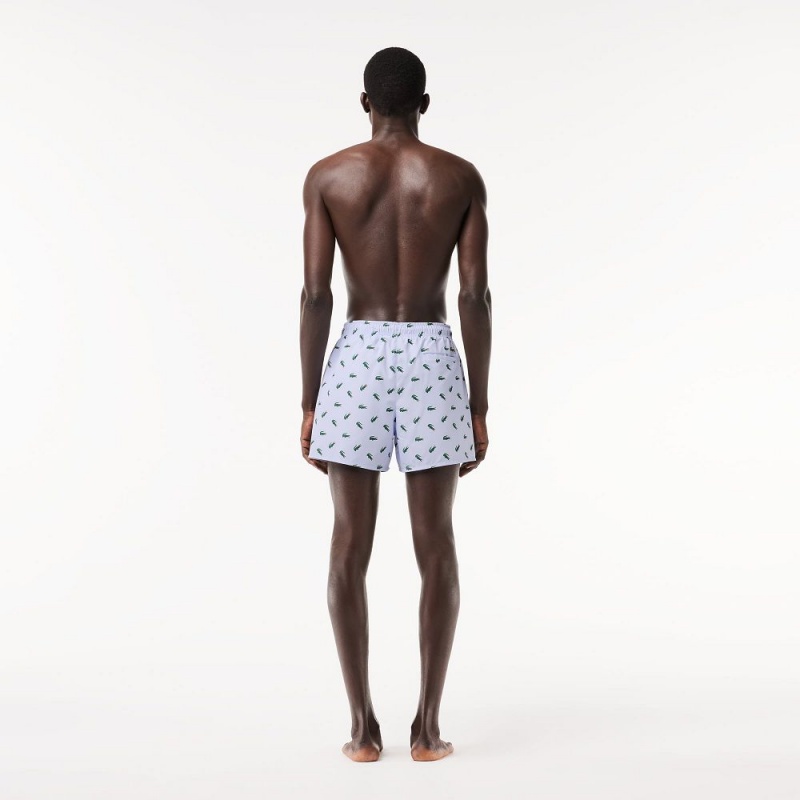 Men's Lacoste Crocodile Print Swim Trunks Light Blue White | NPX371260