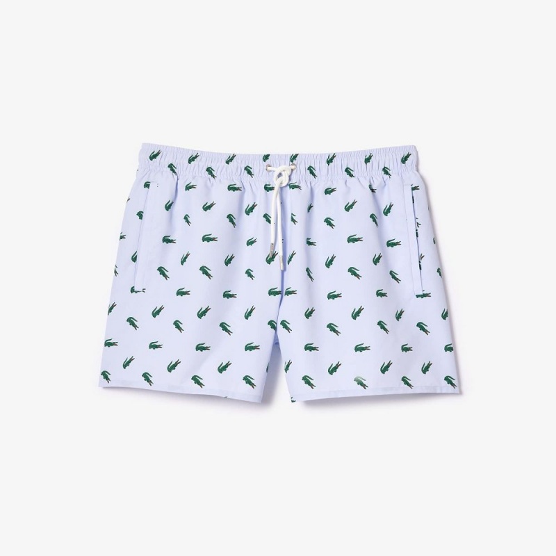 Men's Lacoste Crocodile Print Swim Trunks Light Blue White | NPX371260