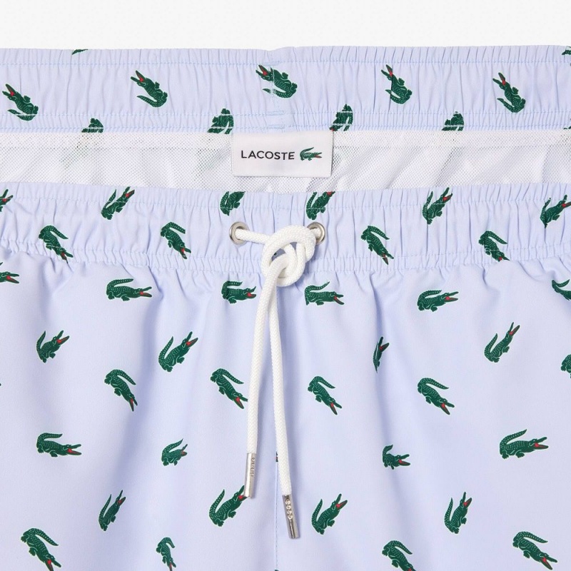 Men's Lacoste Crocodile Print Swim Trunks Light Blue White | NPX371260