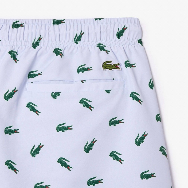 Men's Lacoste Crocodile Print Swim Trunks Light Blue White | NPX371260