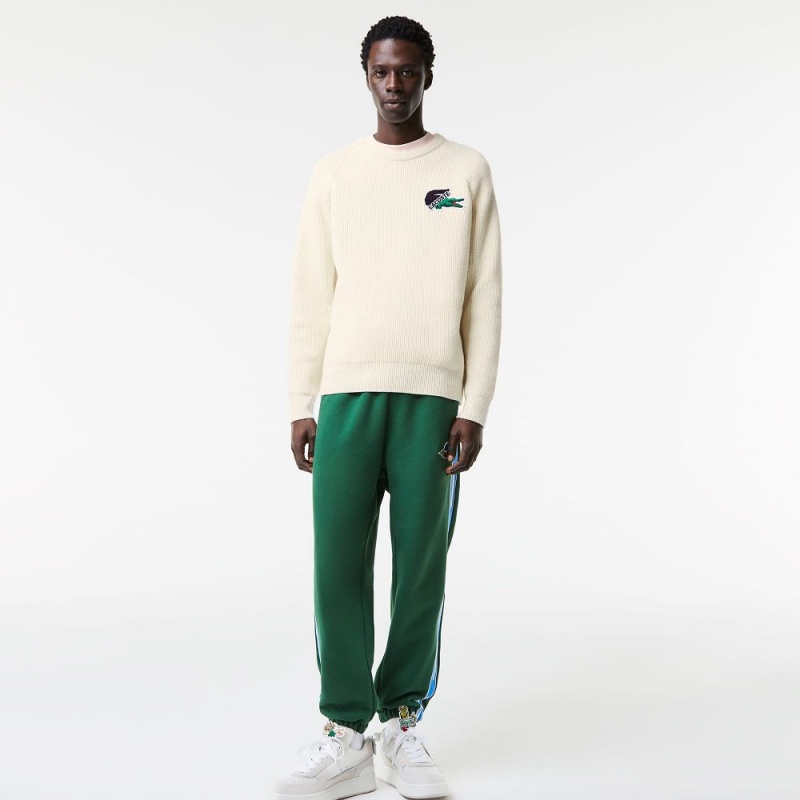 Men's Lacoste Crocodile Sweater Cream | RGD961378