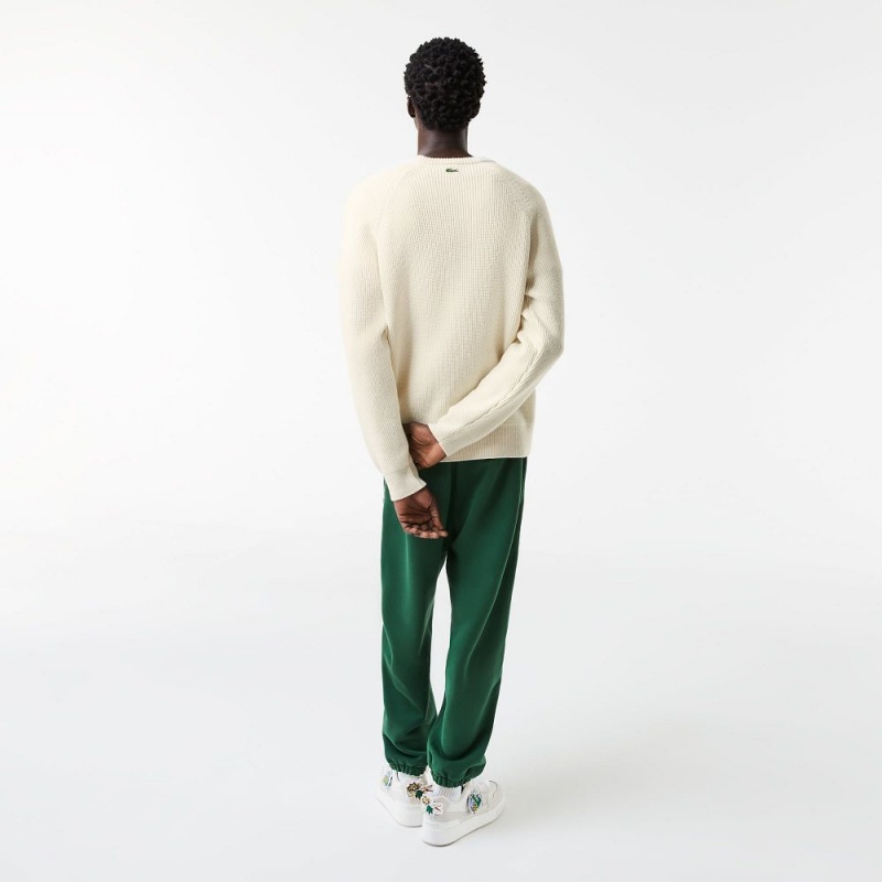 Men's Lacoste Crocodile Sweater Cream | RGD961378