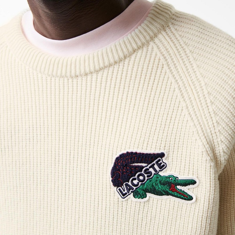 Men's Lacoste Crocodile Sweater Cream | RGD961378