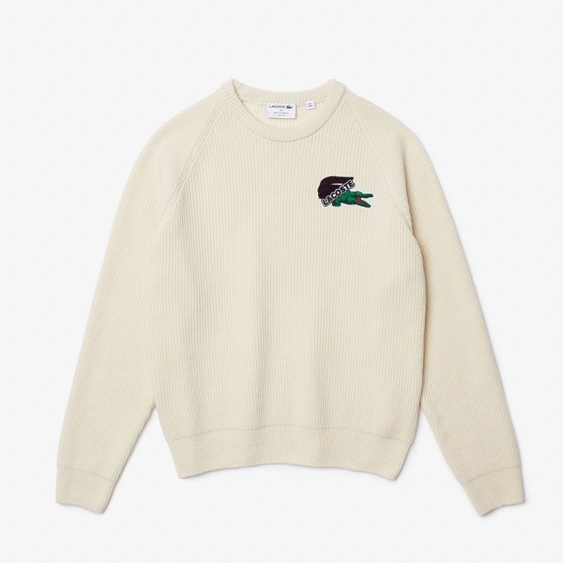 Men's Lacoste Crocodile Sweater Cream | RGD961378