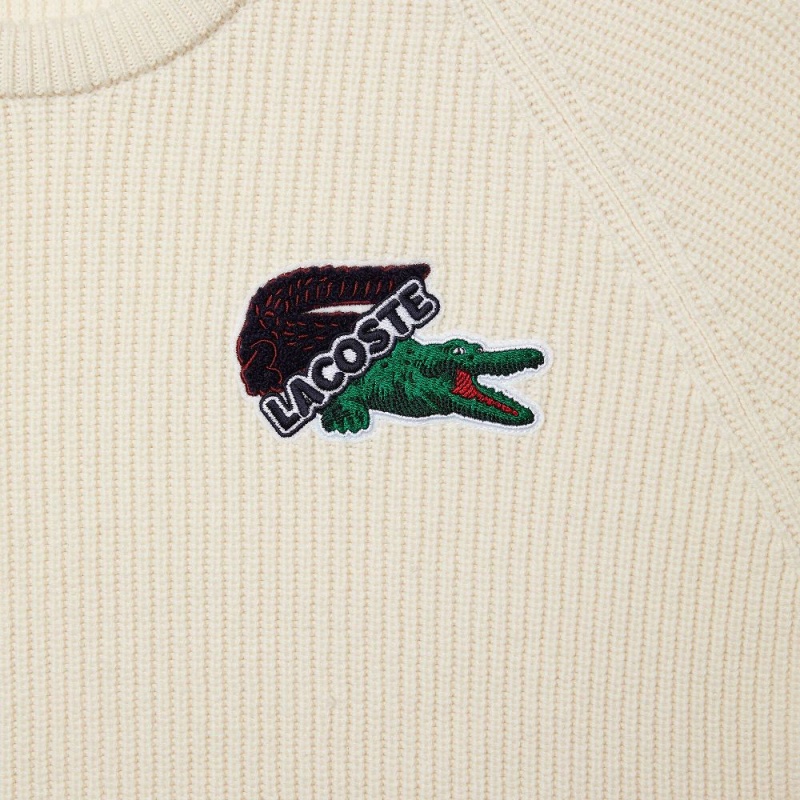 Men's Lacoste Crocodile Sweater Cream | RGD961378