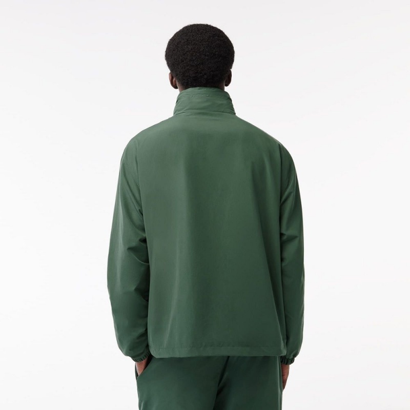 Men's Lacoste Detachable Hood Water-Resistant Jackets Dark Green | QKJ769038