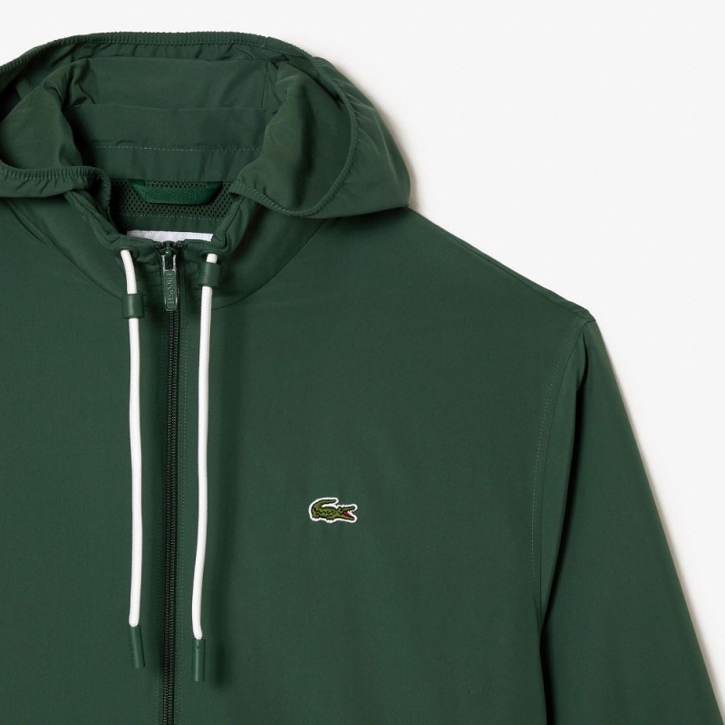 Men's Lacoste Detachable Hood Water-Resistant Jackets Dark Green | QKJ769038