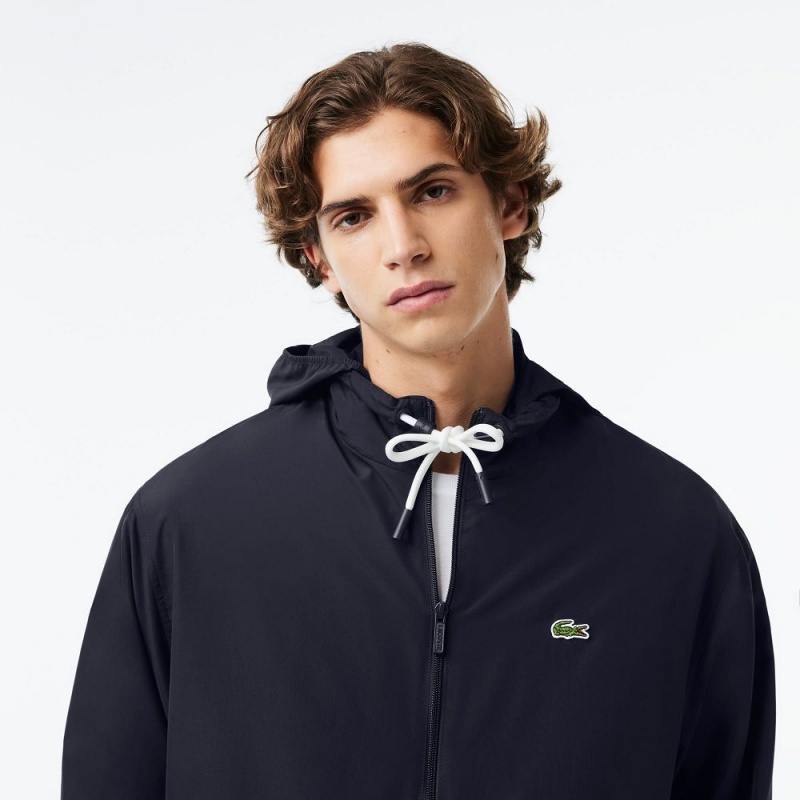 Men's Lacoste Detachable Hood Water-Resistant Jackets Abysm blue | KNQ840736