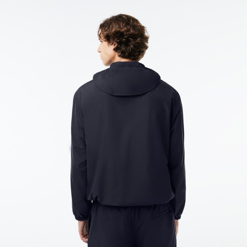 Men's Lacoste Detachable Hood Water-Resistant Jackets Abysm blue | KNQ840736