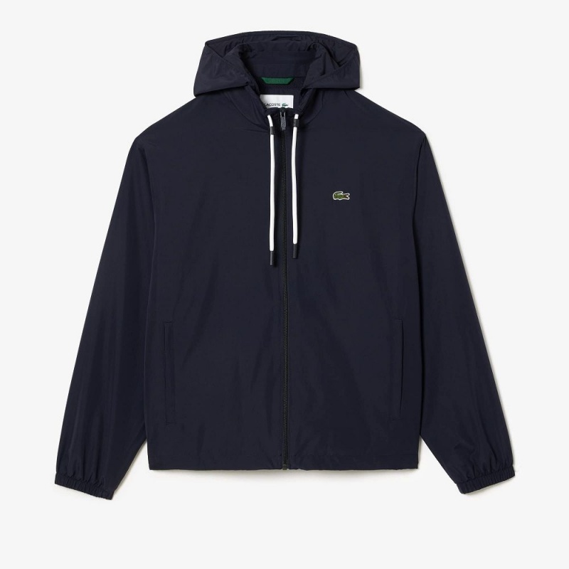 Men's Lacoste Detachable Hood Water-Resistant Jackets Abysm blue | KNQ840736