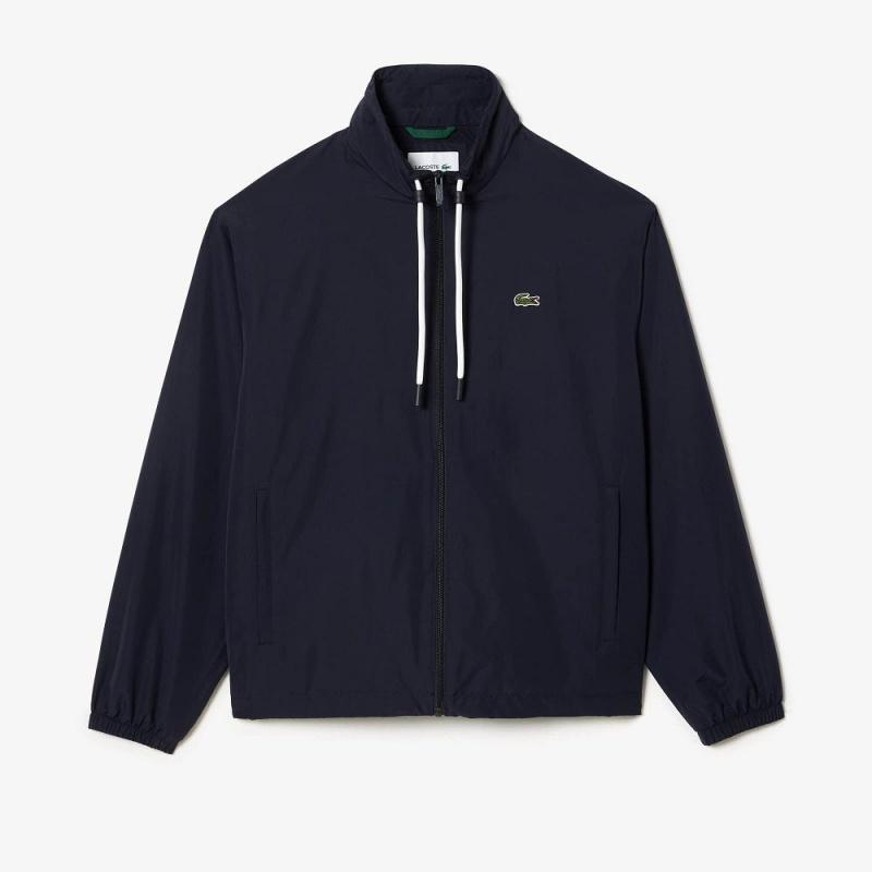 Men's Lacoste Detachable Hood Water-Resistant Jackets Abysm blue | KNQ840736