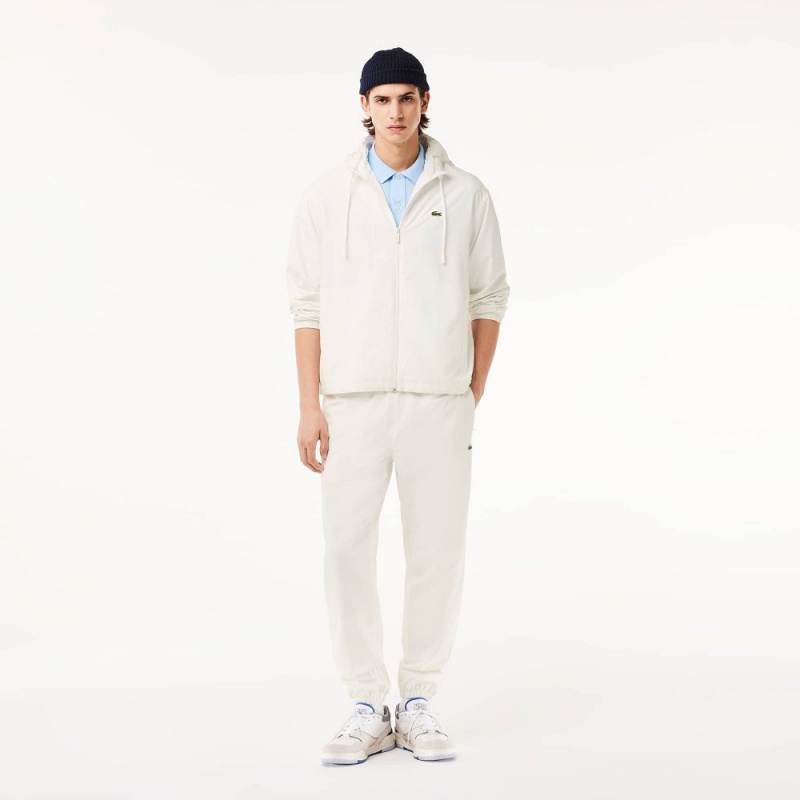 Men's Lacoste Detachable Hood Water-Resistant Jackets White | RFT036974