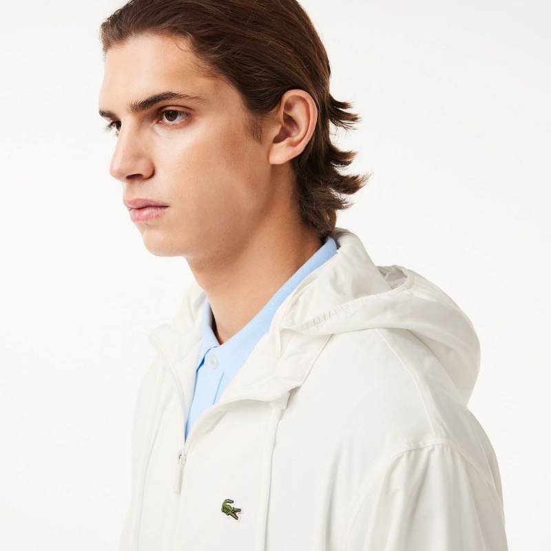 Men's Lacoste Detachable Hood Water-Resistant Jackets White | RFT036974