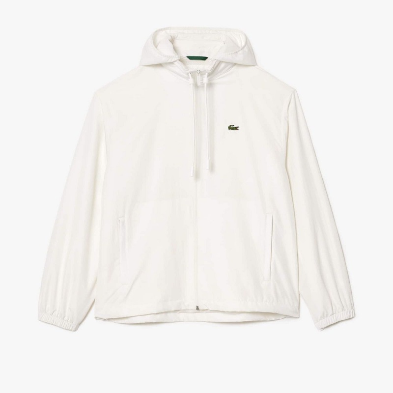 Men's Lacoste Detachable Hood Water-Resistant Jackets White | RFT036974