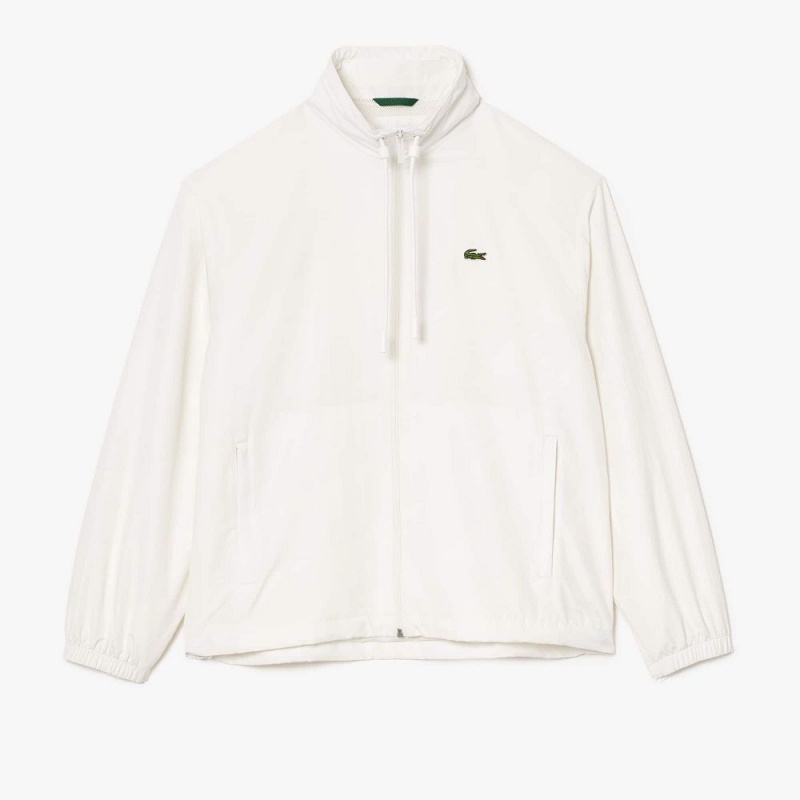 Men's Lacoste Detachable Hood Water-Resistant Jackets White | RFT036974