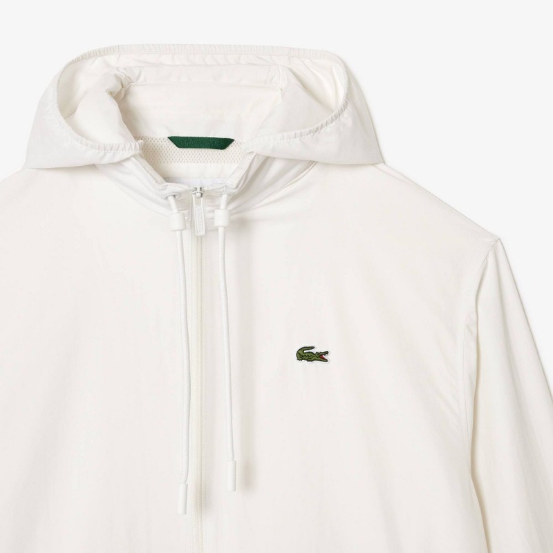 Men's Lacoste Detachable Hood Water-Resistant Jackets White | RFT036974