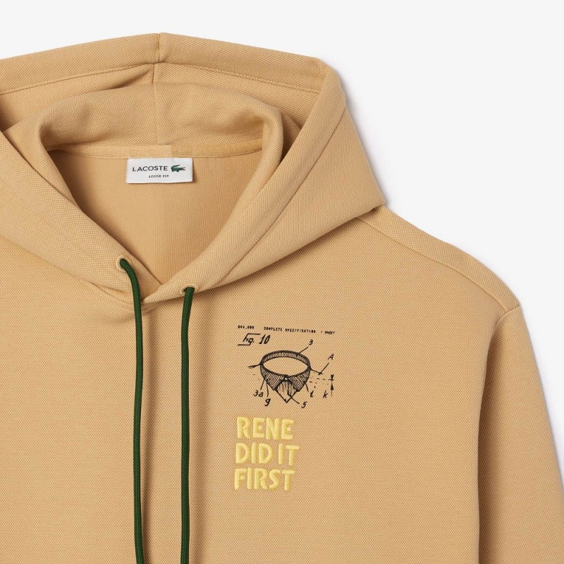 Men's Lacoste Double Face Piqué Hoodie Beige | YMQ150497