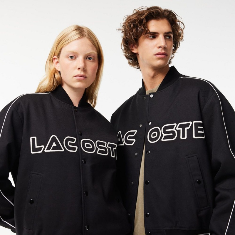 Men's Lacoste Embroidered Cotton Twill Bomber Jackets Black | FRJ763581