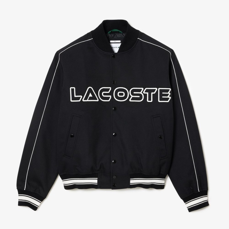 Men's Lacoste Embroidered Cotton Twill Bomber Jackets Black | FRJ763581