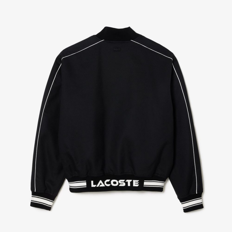 Men's Lacoste Embroidered Cotton Twill Bomber Jackets Black | FRJ763581