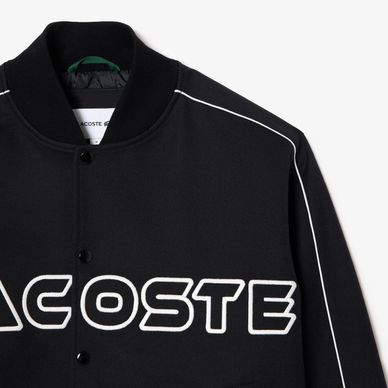 Men's Lacoste Embroidered Cotton Twill Bomber Jackets Black | FRJ763581