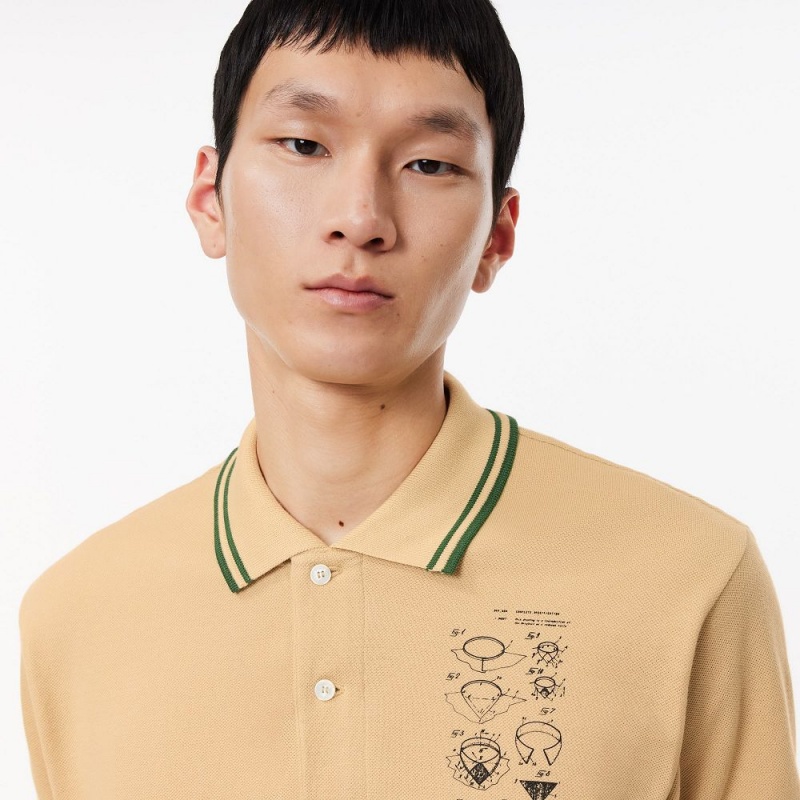 Men's Lacoste Embroidered Patent Cotton Polo Shirts Beige | OPV452093