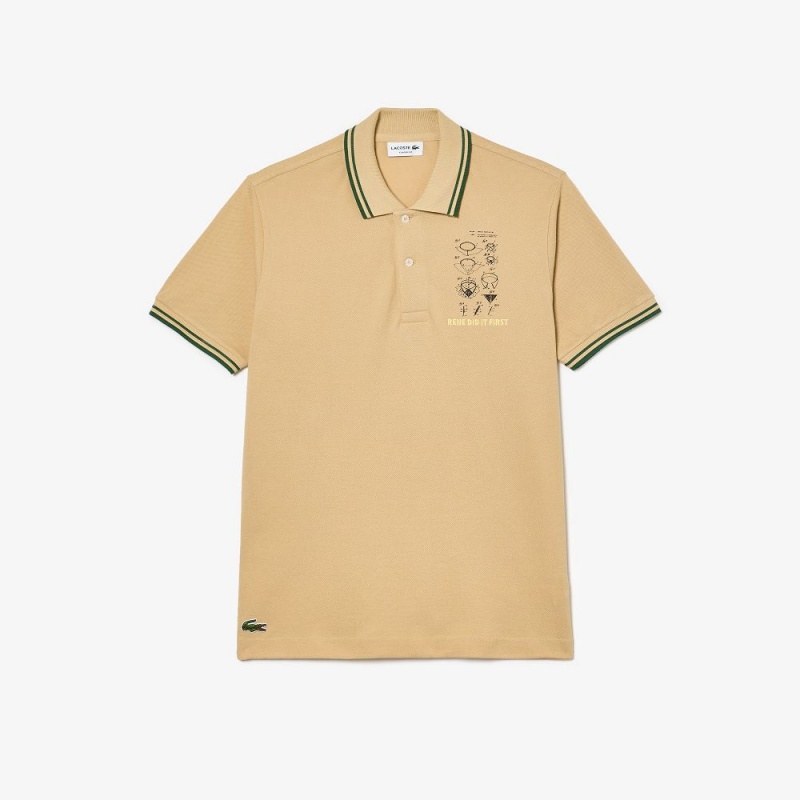 Men's Lacoste Embroidered Patent Cotton Polo Shirts Beige | OPV452093