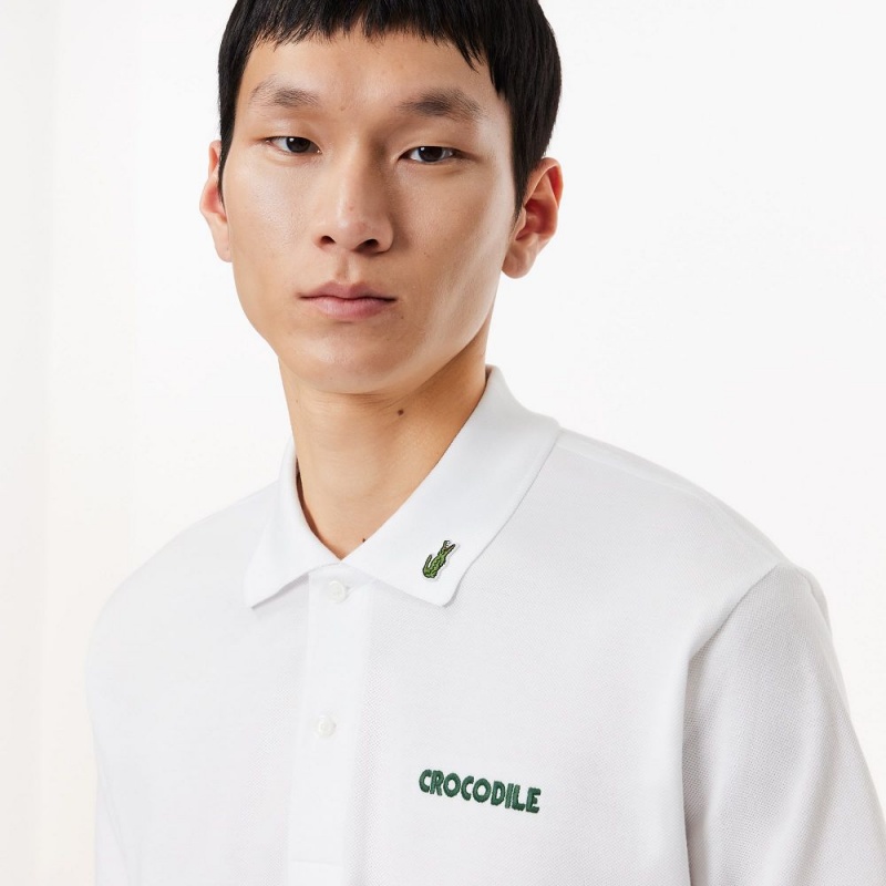 Men's Lacoste Embroidered Polo Shirts White | ION917385