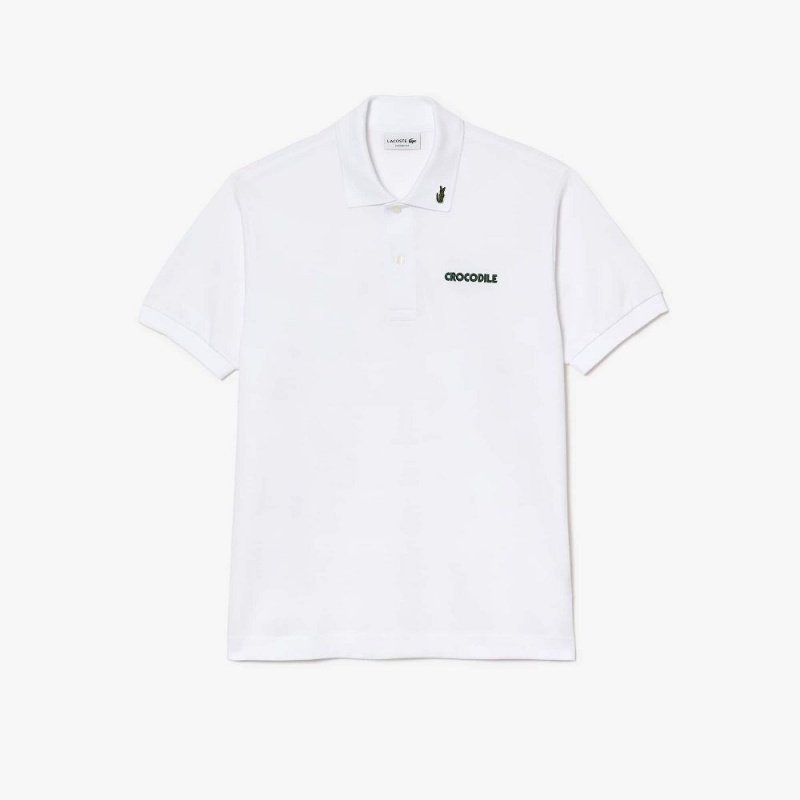 Men's Lacoste Embroidered Polo Shirts White | ION917385