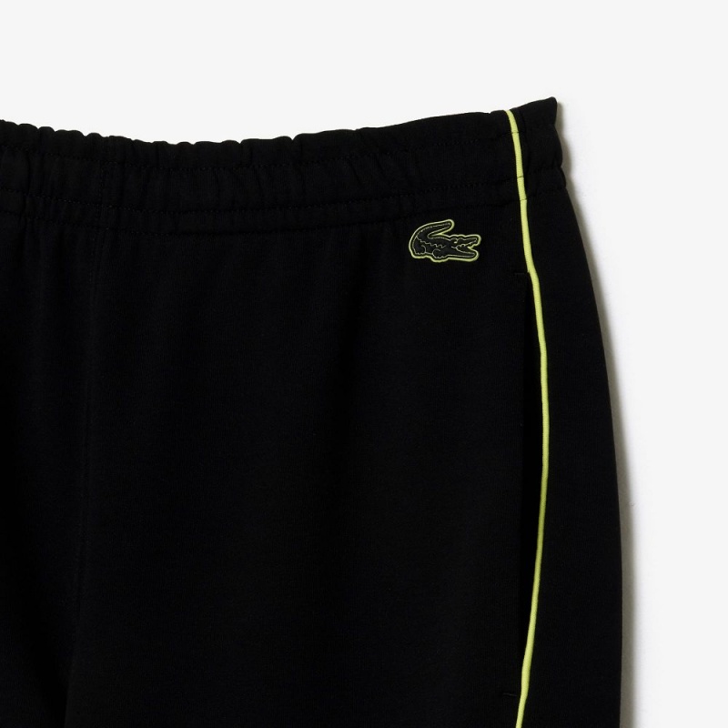 Men's Lacoste Embroidered Regular Fit Sweatpants Black Flashy Yellow | AUX158302