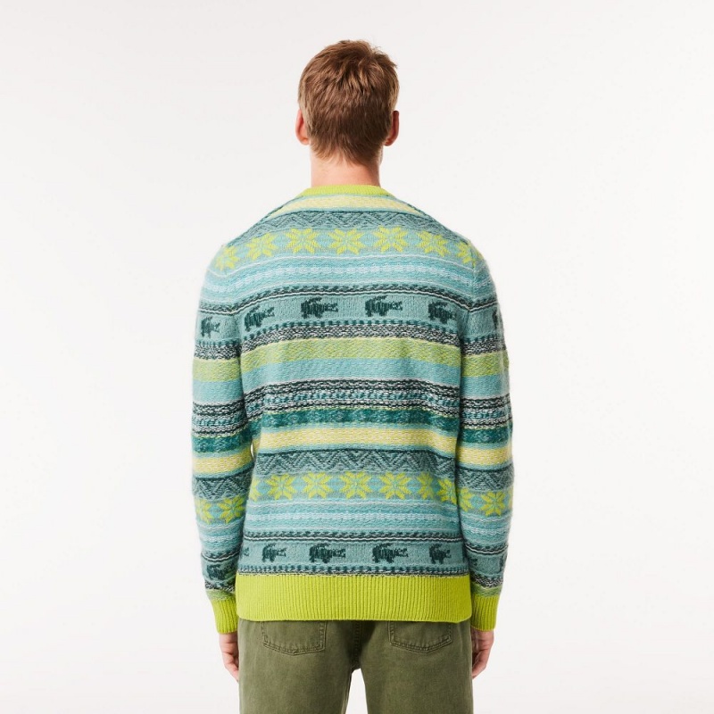 Men's Lacoste Fair Isle Alpaca and Wool Blend Sweater Flashy Yellow White | CJM569384