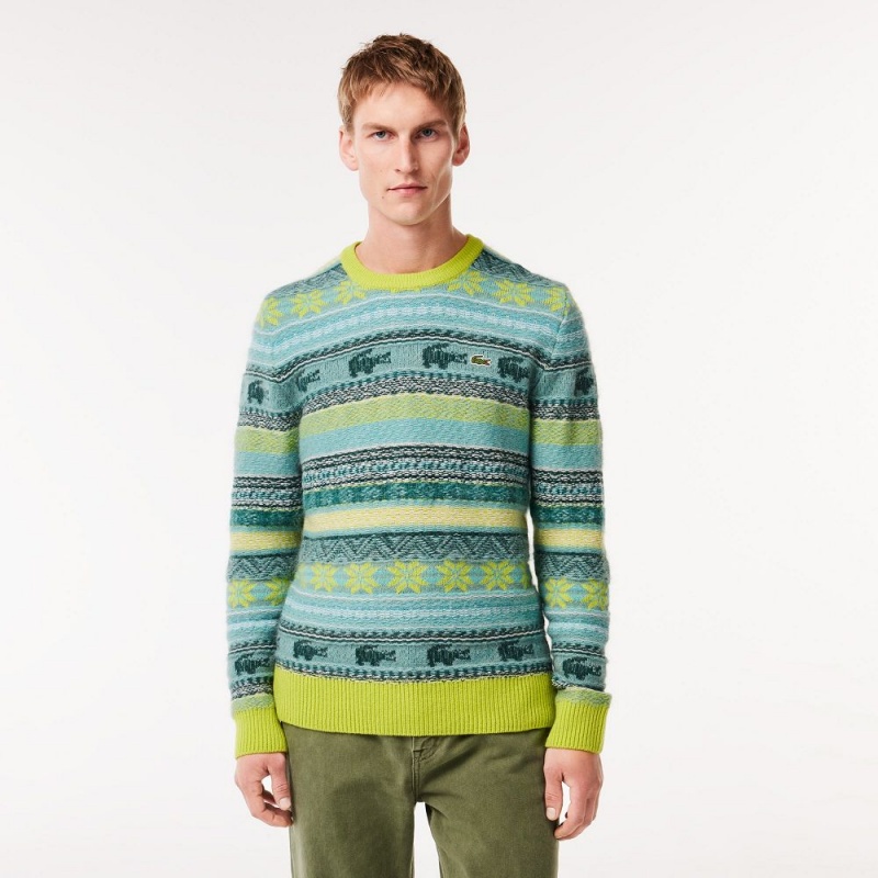 Men\'s Lacoste Fair Isle Alpaca and Wool Blend Sweater Flashy Yellow White | CJM569384