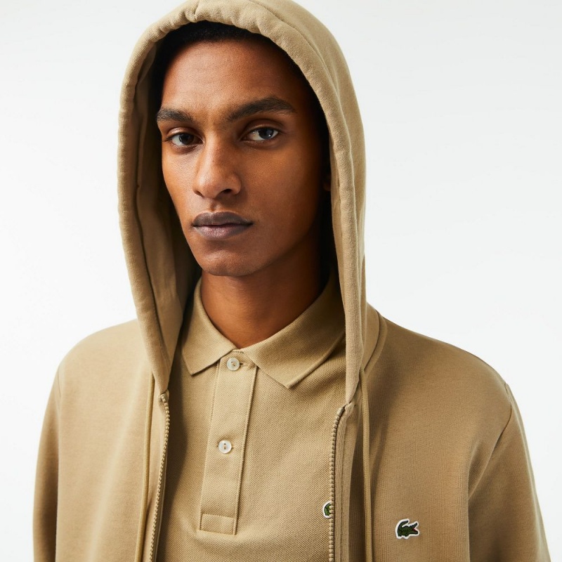 Men's Lacoste Fleece Zip-Up Hoodie Beige | PLO586139