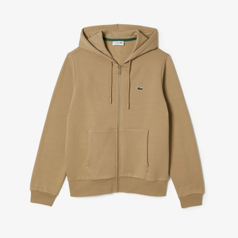 Men's Lacoste Fleece Zip-Up Hoodie Beige | PLO586139