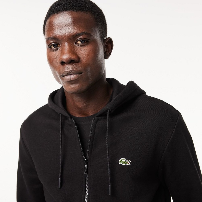 Men's Lacoste Fleece Zip-Up Hoodie Black | UBZ608319