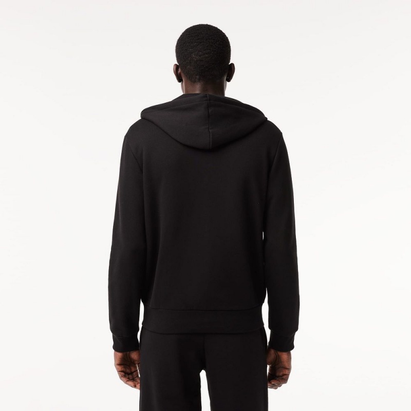 Men's Lacoste Fleece Zip-Up Hoodie Black | UBZ608319