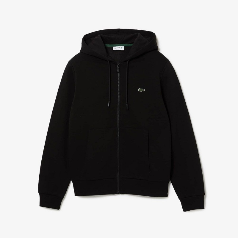 Men's Lacoste Fleece Zip-Up Hoodie Black | UBZ608319