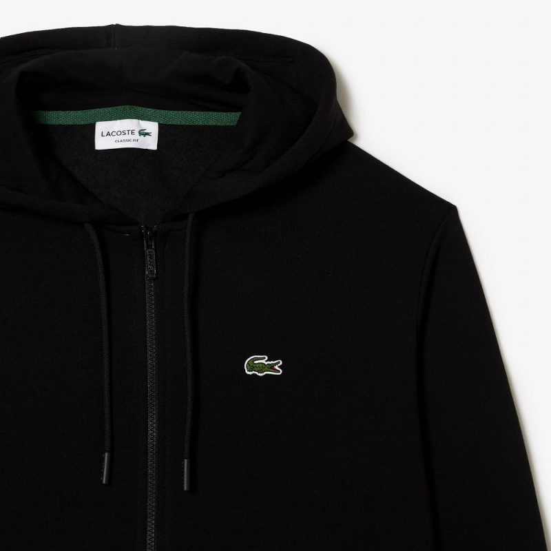 Men's Lacoste Fleece Zip-Up Hoodie Black | UBZ608319