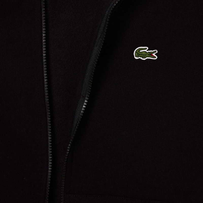 Men's Lacoste Fleece Zip-Up Hoodie Black | UBZ608319