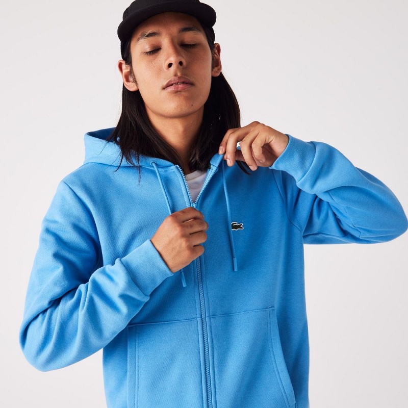 Men's Lacoste Fleece Zip-Up Hoodie Blue | NFZ760428