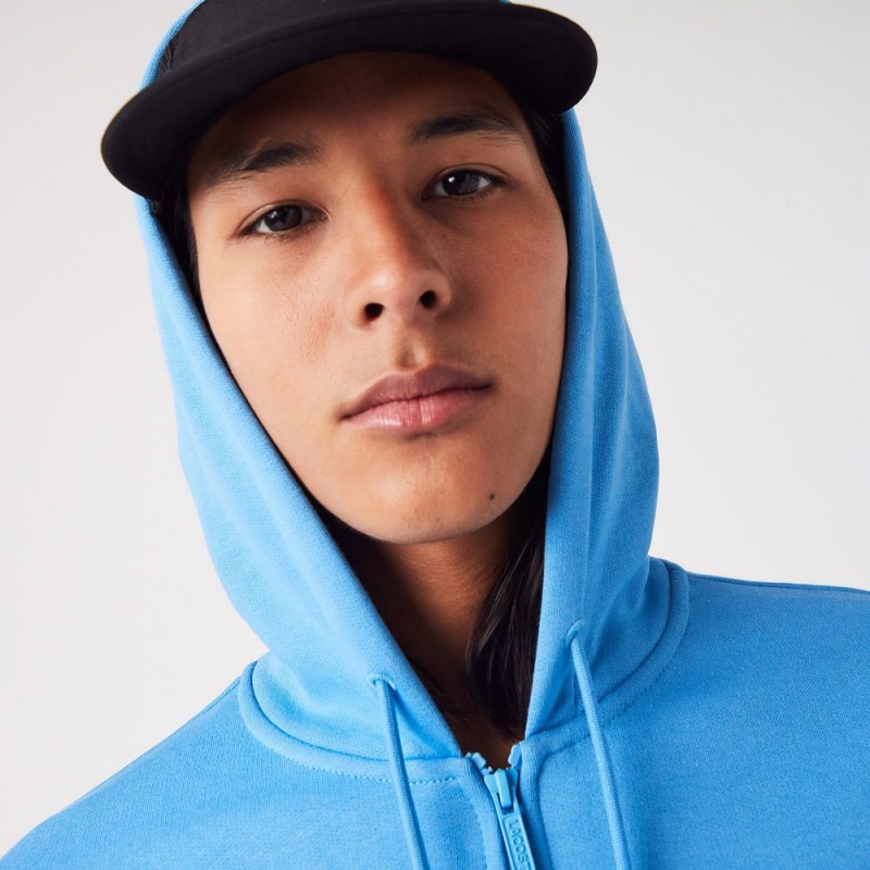 Men's Lacoste Fleece Zip-Up Hoodie Blue | NFZ760428