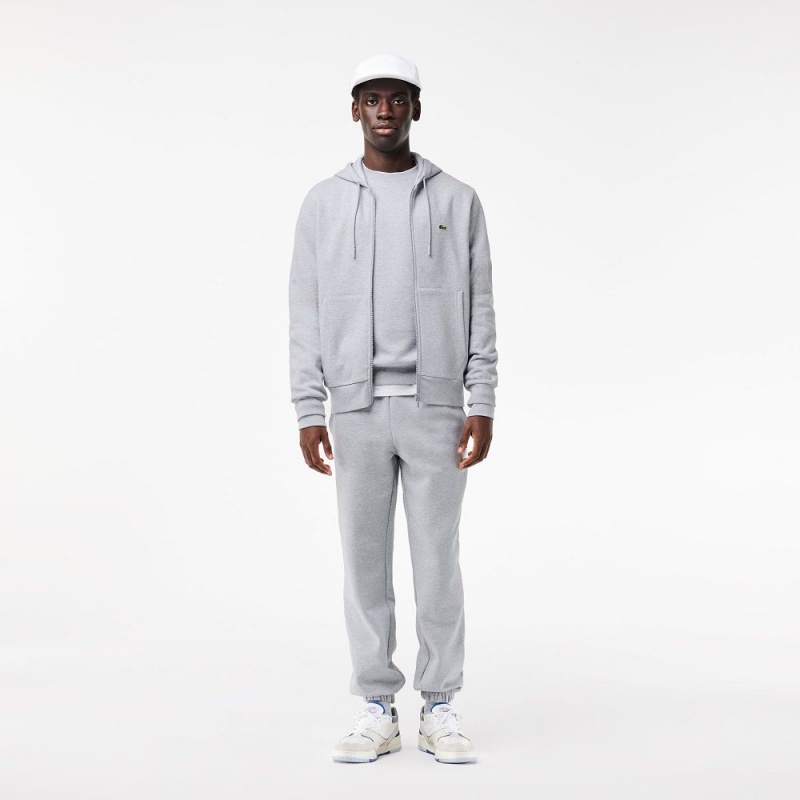 Men's Lacoste Fleece Zip-Up Hoodie Grey Chine | GMQ164953